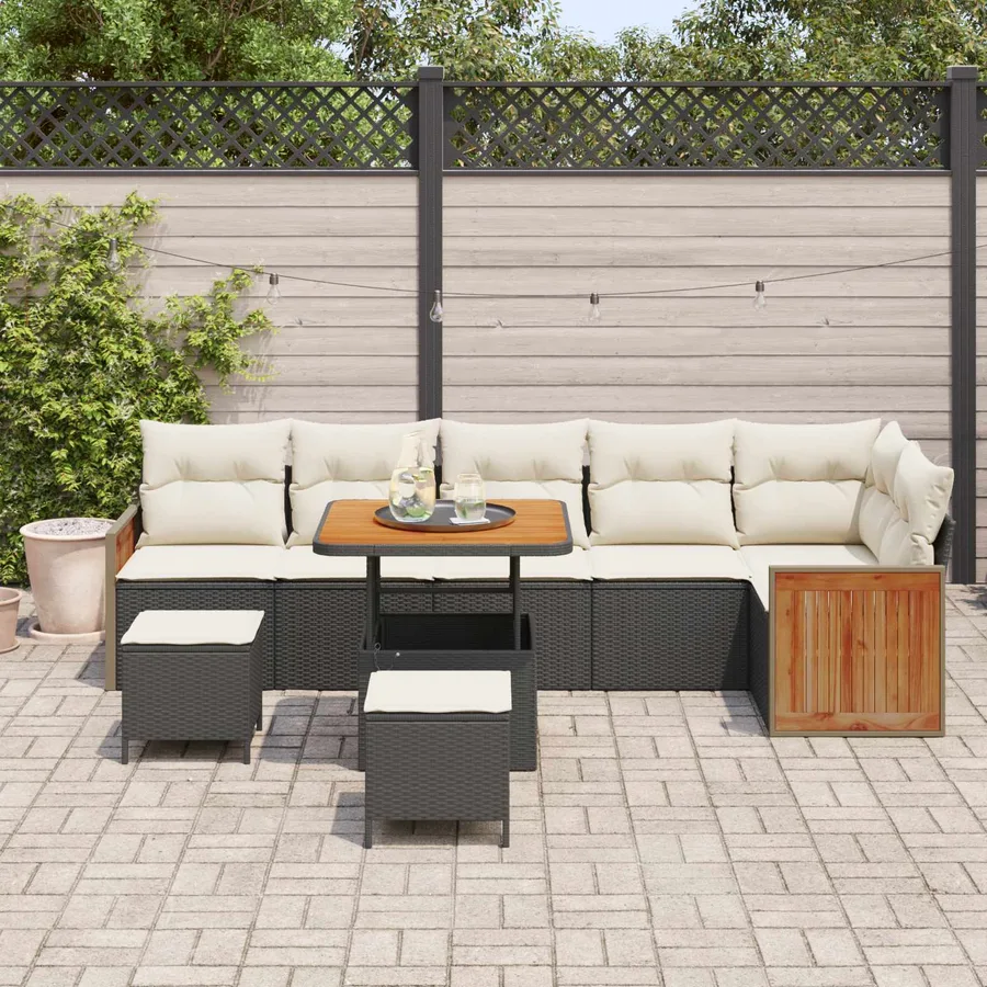 Ensemble de canapé de jardin avec coussin 9 pcs Noir et Crème - 3
