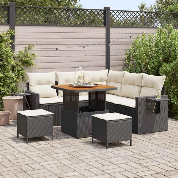 Ensemble de canapé de jardin avec coussin 8 pcs Noir polyrotin
