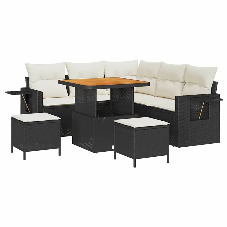 Ensemble de canapé de jardin avec coussin 8 pcs Noir polyrotin - 2