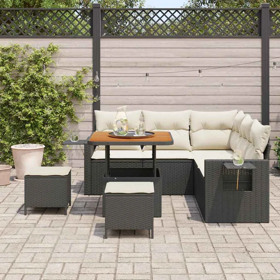 Ensemble de canapé de jardin avec coussin 8 pcs Noir polyrotin - 3