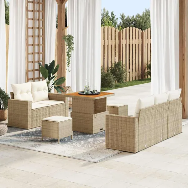 Ensemble de canapé de jardin 8 pcs Beige et crème polyrotin