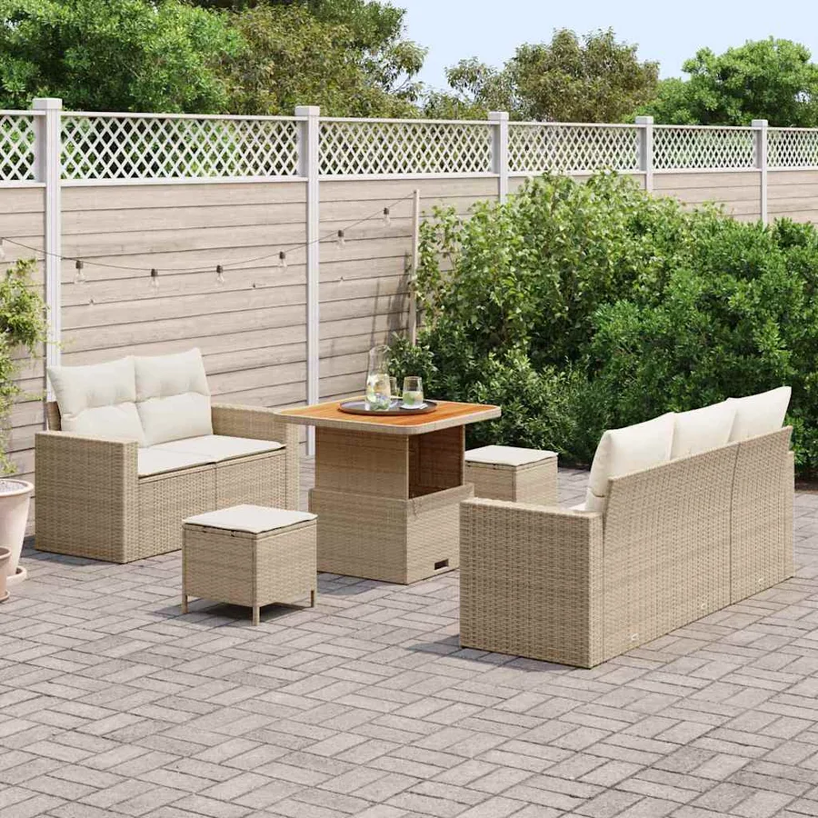 Ensemble de canapé de jardin 8 pcs Beige et crème polyrotin - 3