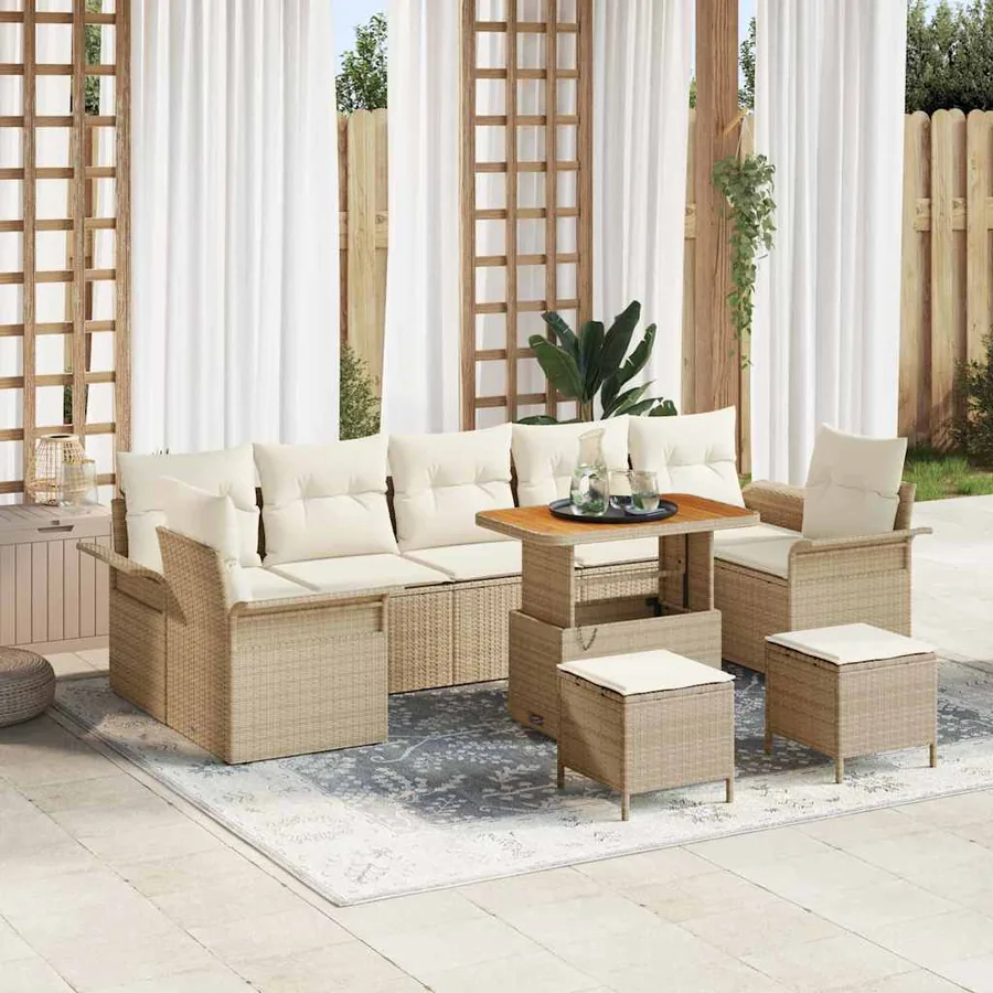 Ensemble de canapé de jardin 10 pcs Beige polyrotin