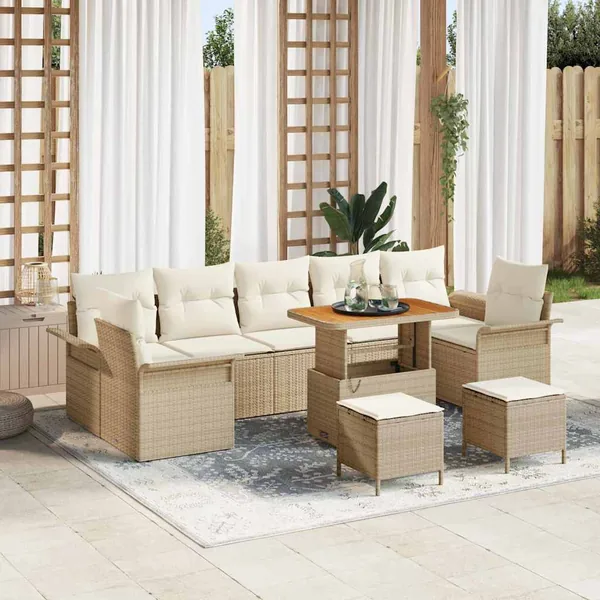 Ensemble de canapé de jardin 10 pcs Beige polyrotin