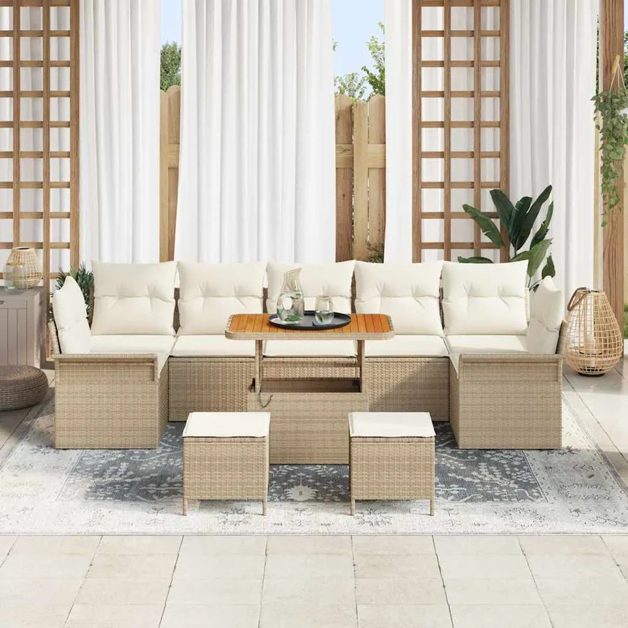 Ensemble de canapé de jardin 10 pcs Beige polyrotin - 3