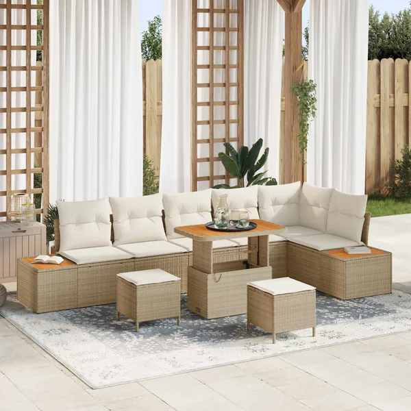 Ensemble de canapé de jardin avec coussin 9 pcs Beige et crème