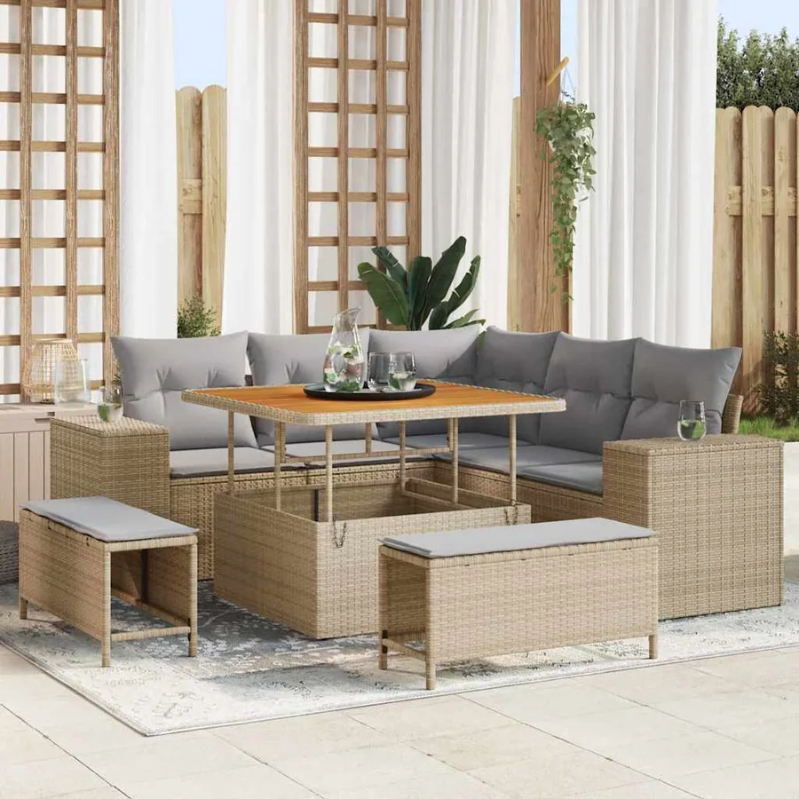 Ensemble de canapé de jardin avec coussin 8 pcs Beige polyrotin