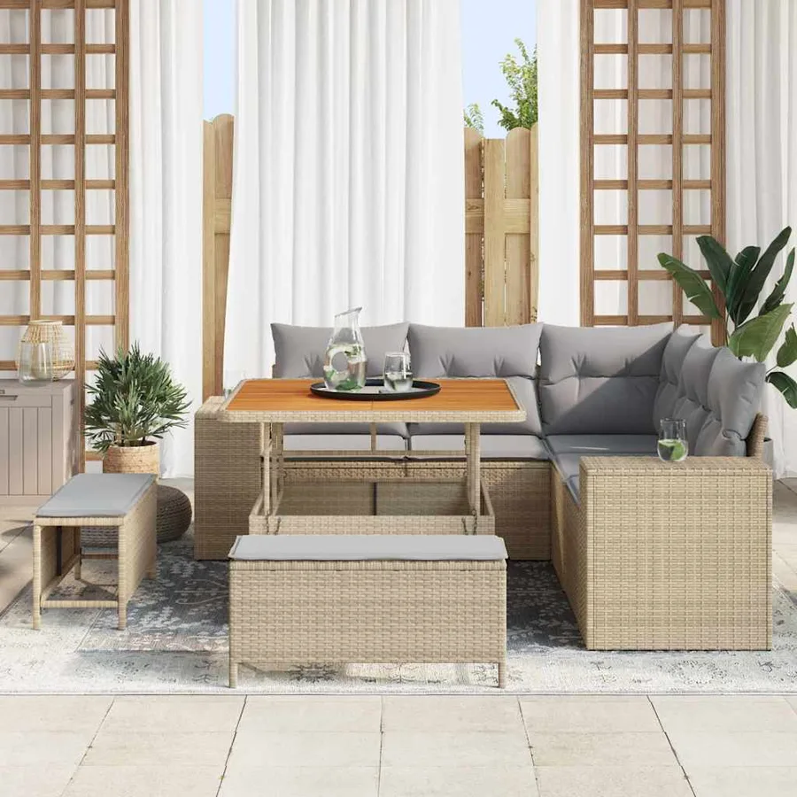Ensemble de canapé de jardin avec coussin 8 pcs Beige polyrotin - 3