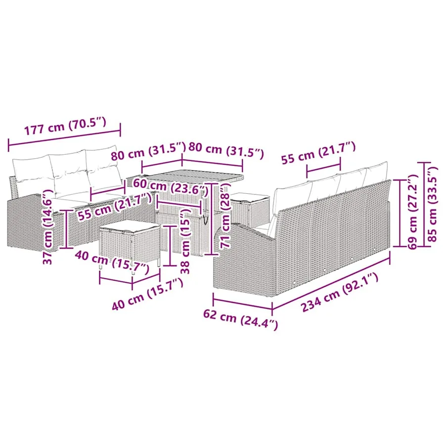Ensemble de canapé de jardin avec coussin 10 pcs Noir polyrotin - 12