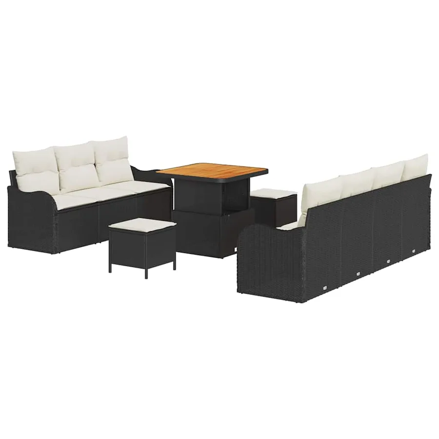 Ensemble de canapé de jardin avec coussin 10 pcs Noir polyrotin - 2