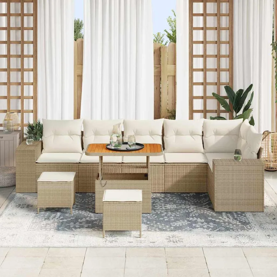 Ensemble de canapé de jardin avec coussin 9 pcs Beige polyrotin - 3