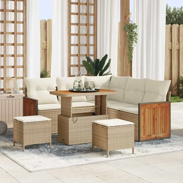 Ensemble de canapé de jardin 9 pcs Beige et crème polyrotin
