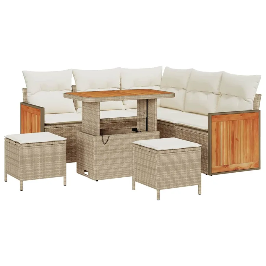 Ensemble de canapé de jardin 9 pcs Beige et crème polyrotin - 2