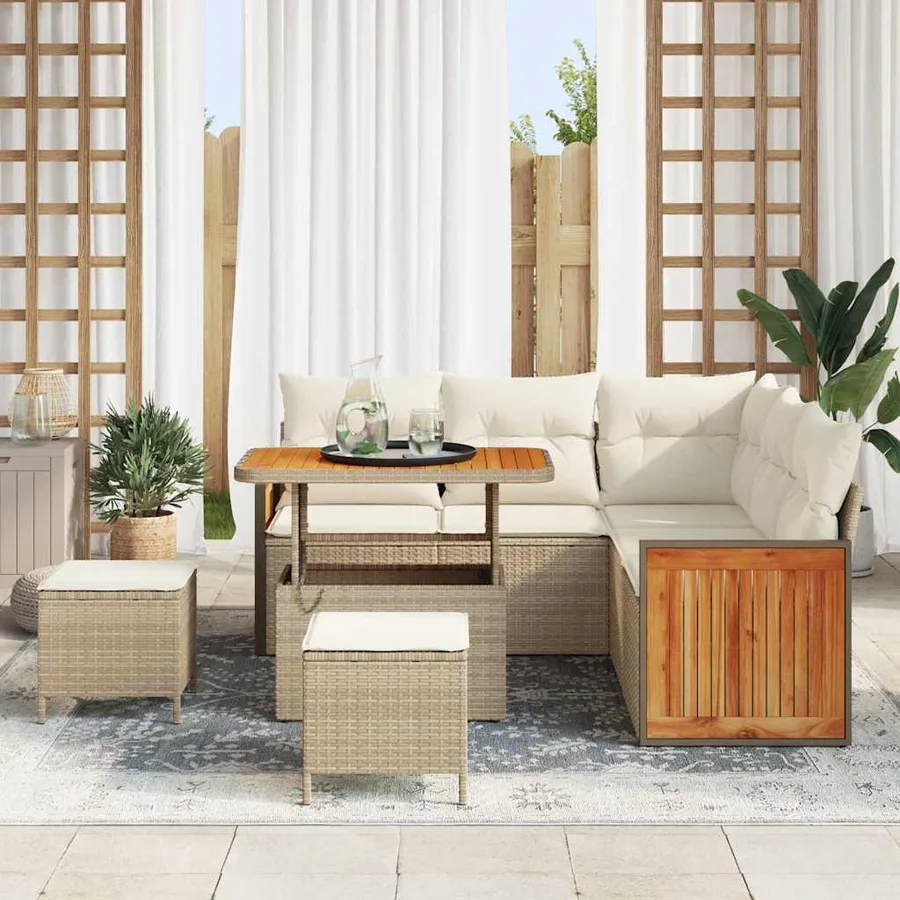 Ensemble de canapé de jardin 9 pcs Beige et crème polyrotin - 3