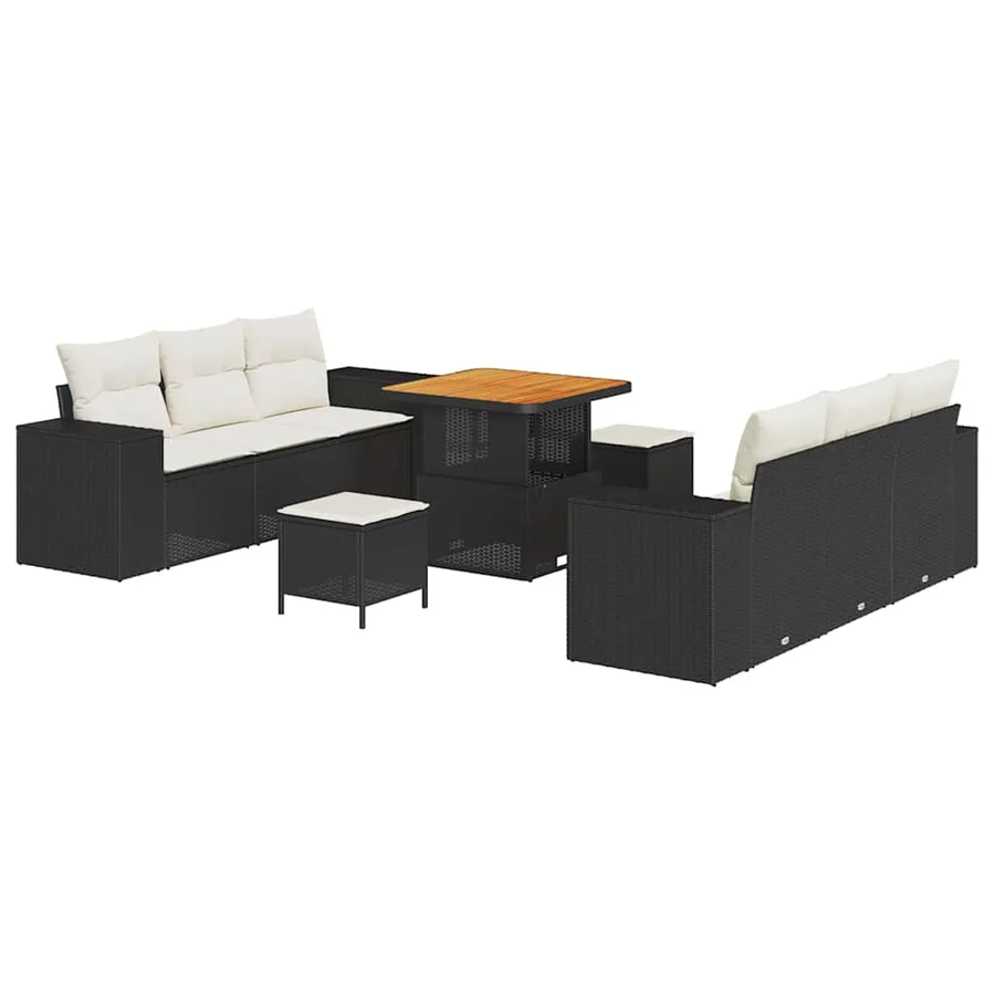 Ensemble de canapé de jardin avec coussin 9 pcs Noir Poly rotin - 2