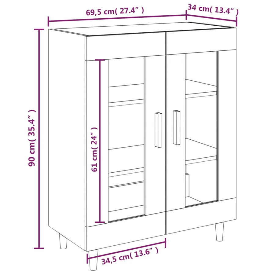 Buffet chêne sonoma 69,5x34x90 cm bois d'ingénierie - 8