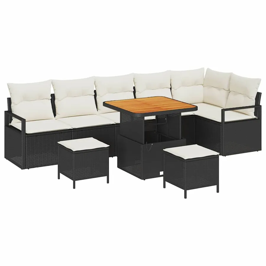 Ensemble de canapé de jardin avec coussin 9 pcs Noir Poly rotin - 2