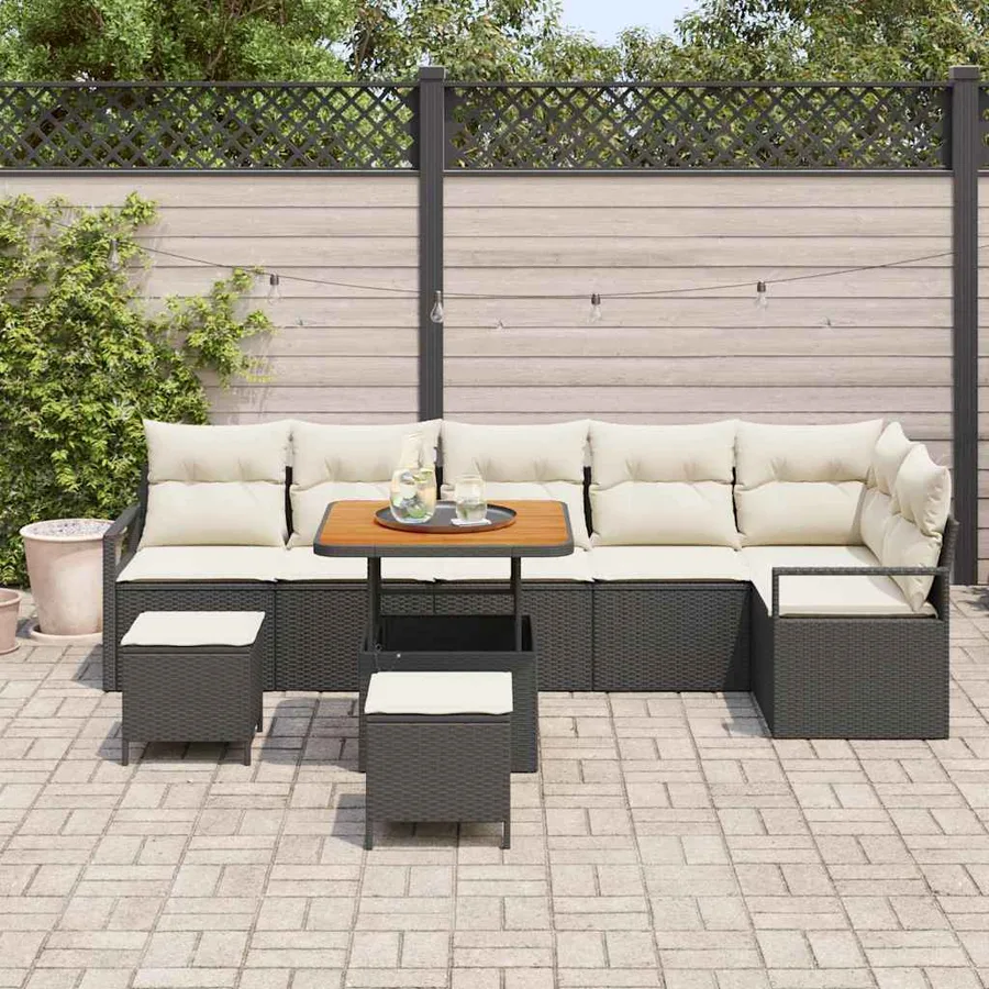 Ensemble de canapé de jardin avec coussin 9 pcs Noir Poly rotin - 3