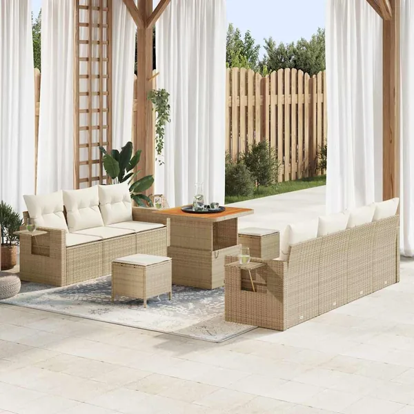Ensemble de canapé de jardin avec coussin 10 pcs beige et crème