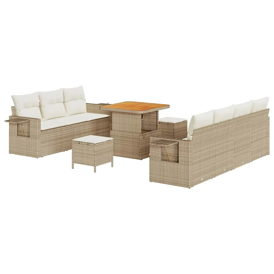 Ensemble de canapé de jardin avec coussin 10 pcs beige et crème - 2
