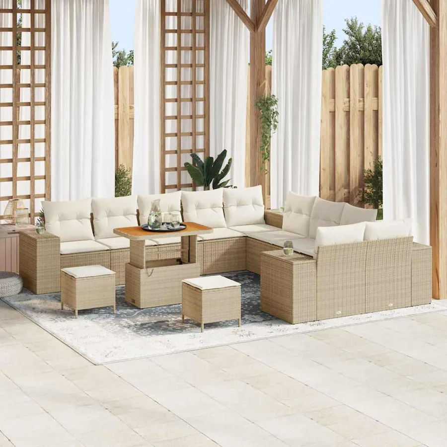 Ensemble de canapé de jardin 13 pcs Beige polyrotin