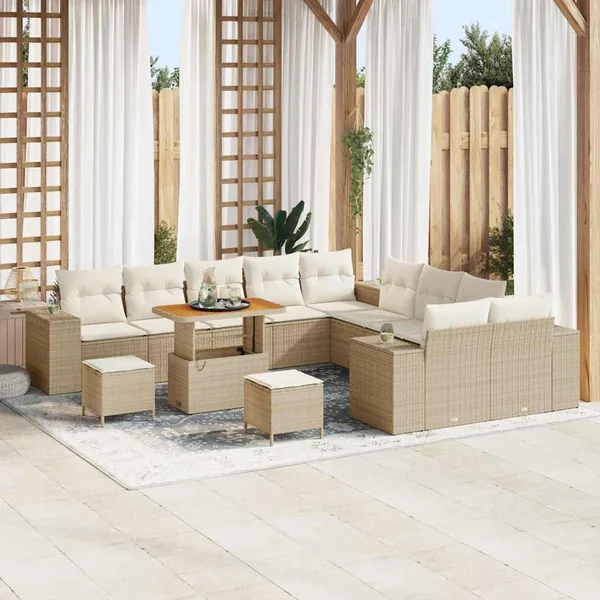 Ensemble de canapé de jardin 13 pcs Beige polyrotin