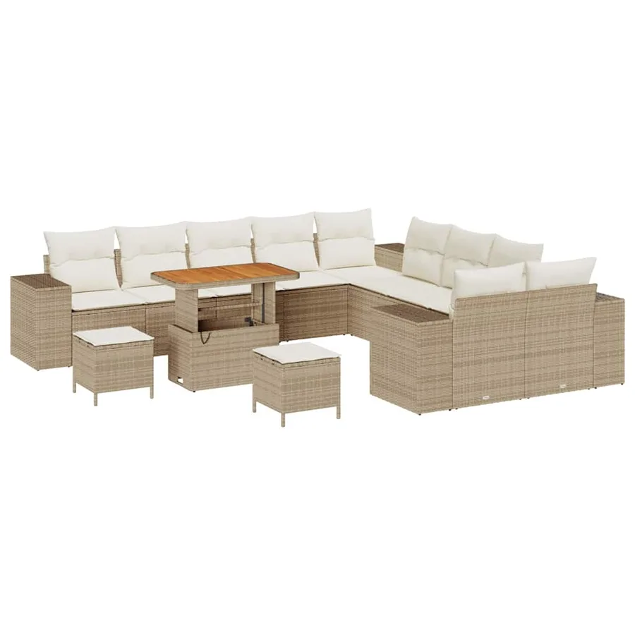 Ensemble de canapé de jardin 13 pcs Beige polyrotin - 2