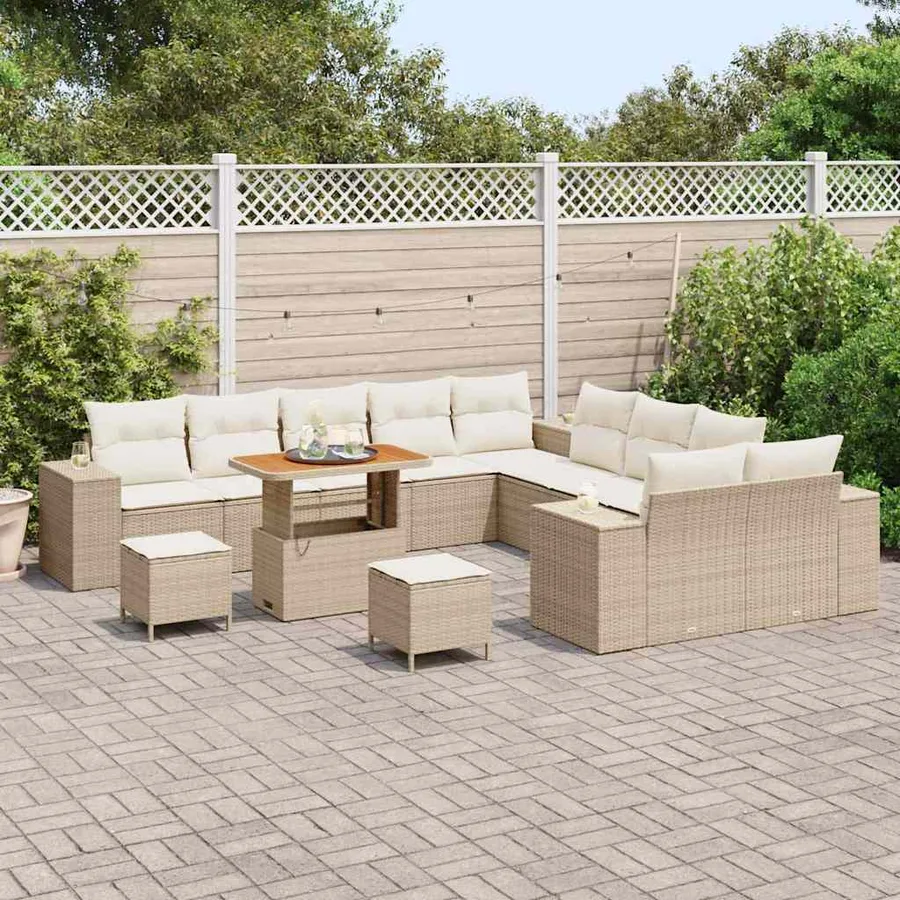 Ensemble de canapé de jardin 13 pcs Beige polyrotin - 3
