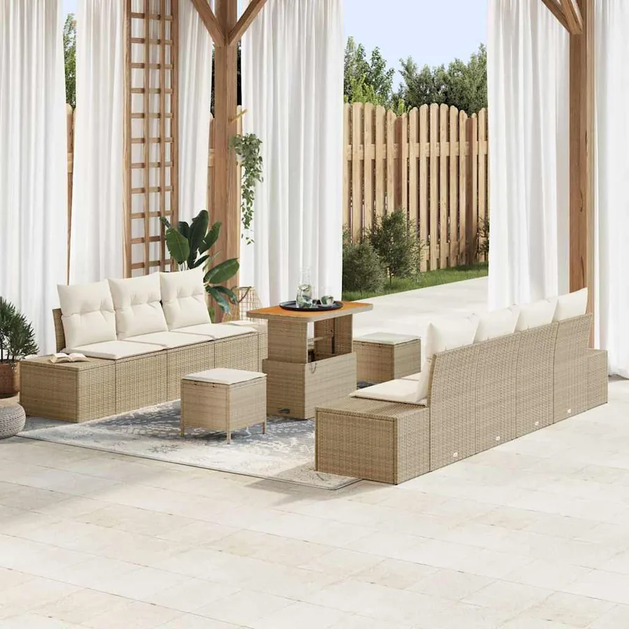 Ensemble de canapé de jardin 10 pcs Beige Poly rotin