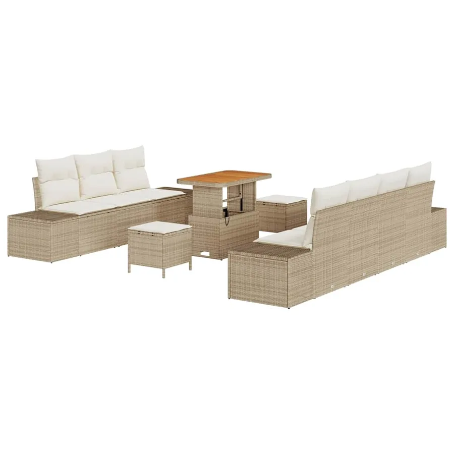 Ensemble de canapé de jardin 10 pcs Beige Poly rotin - 2
