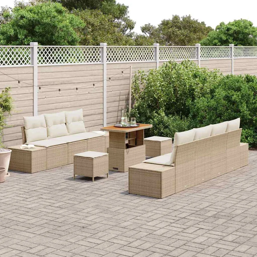Ensemble de canapé de jardin 10 pcs Beige Poly rotin - 3