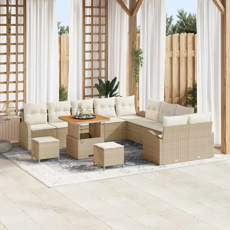 Ensemble de canapé de jardin 13 pcs Beige polyrotin