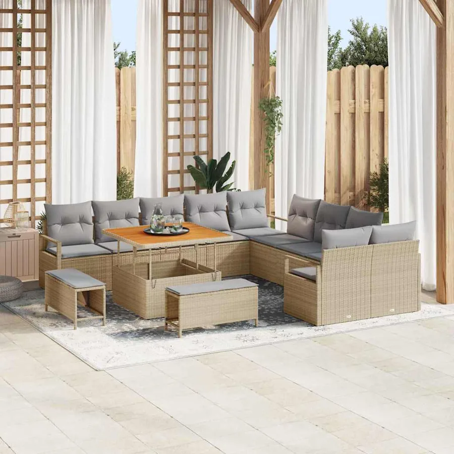 Ensemble de canapé de jardin 13 pcs Beige polyrotin