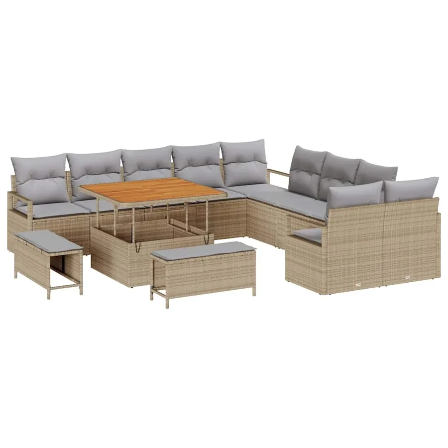 Ensemble de canapé de jardin 13 pcs Beige polyrotin - 2