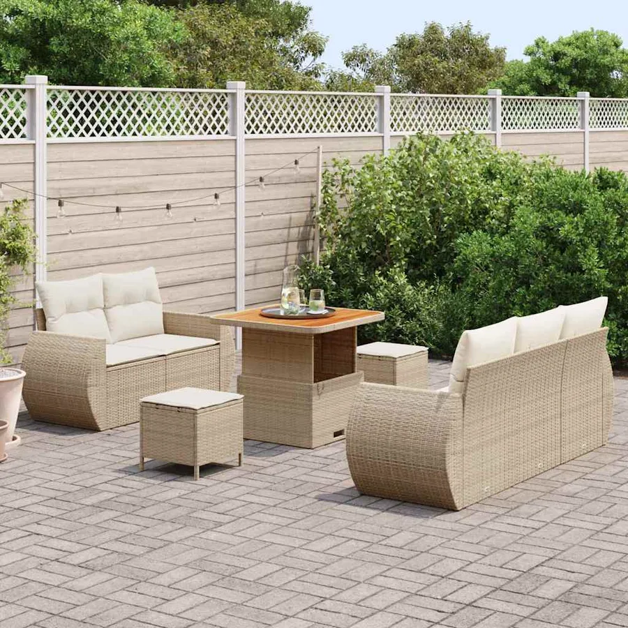 Ensemble de canapé de jardin 8 pcs Beige et crème polyrotin - 3