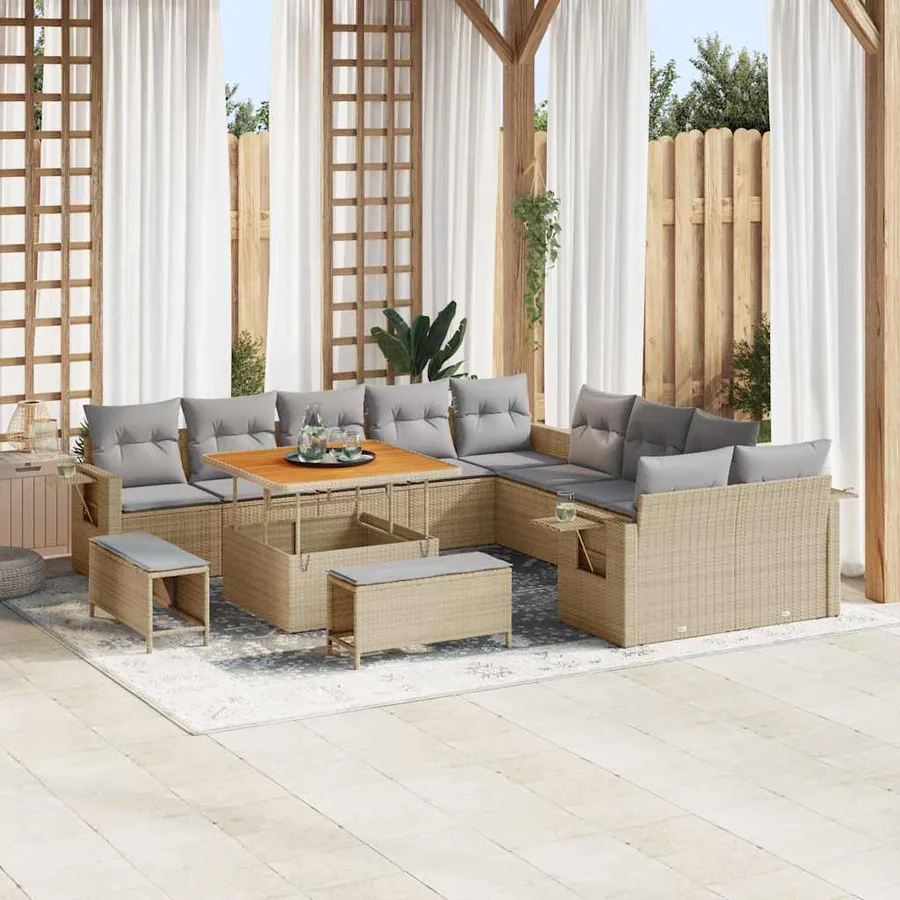 Ensemble de canapé de jardin 13 pcs Beige polyrotin