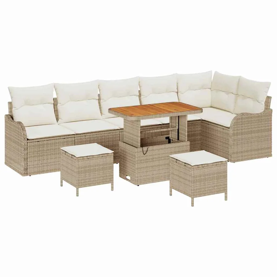 Ensemble de canapé de jardin avec coussin 9 pcs Beige polyrotin - 2