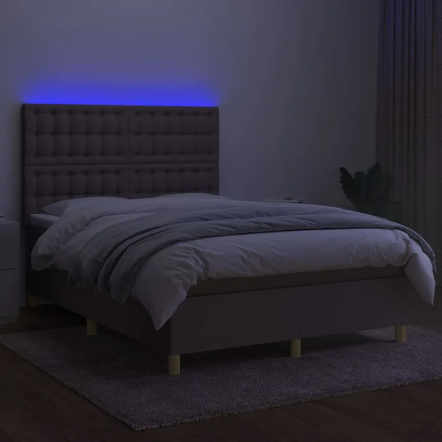 Sommier à lattes de lit et matelas et LED Taupe 140x190cm Tissu - 4