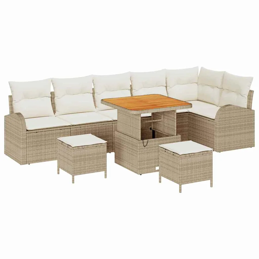 Ensemble de canapé de jardin avec coussin 9 pcs Beige polyrotin - 2