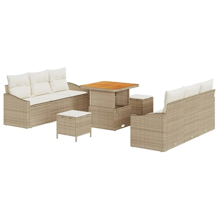 Ensemble de canapé de jardin avec coussin 9 pcs Beige et crème - 2