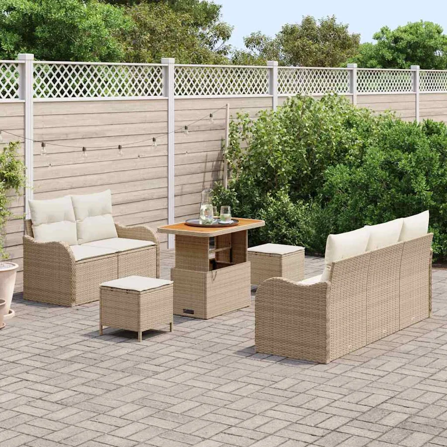 Ensemble de canapé de jardin avec coussin 8 pcs Beige et crème - 3