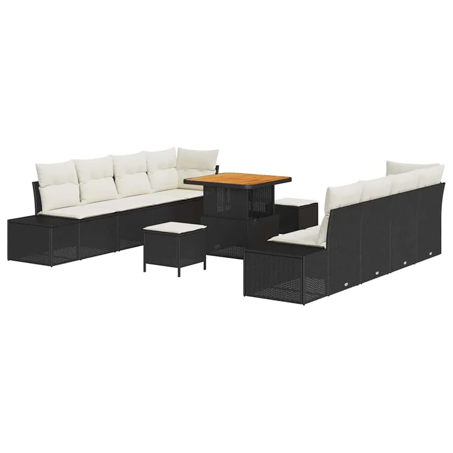 Ensemble de canapé de jardin avec coussin 11 pcs Noir polyrotin - 2