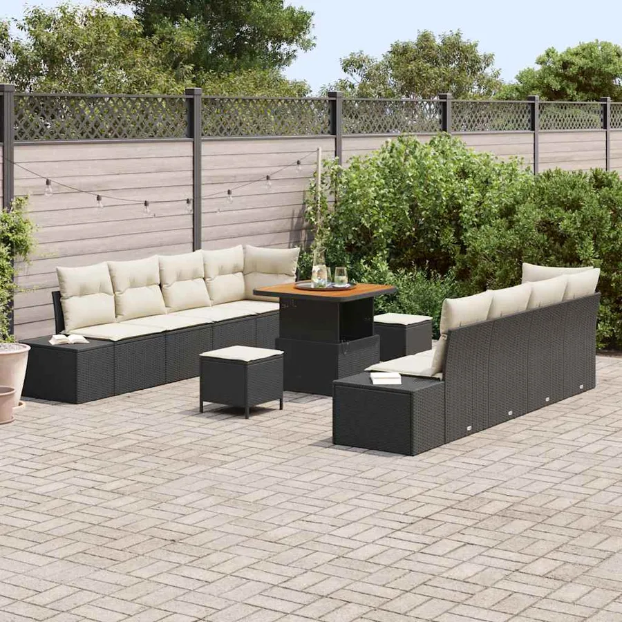 Ensemble de canapé de jardin avec coussin 11 pcs Noir polyrotin - 3