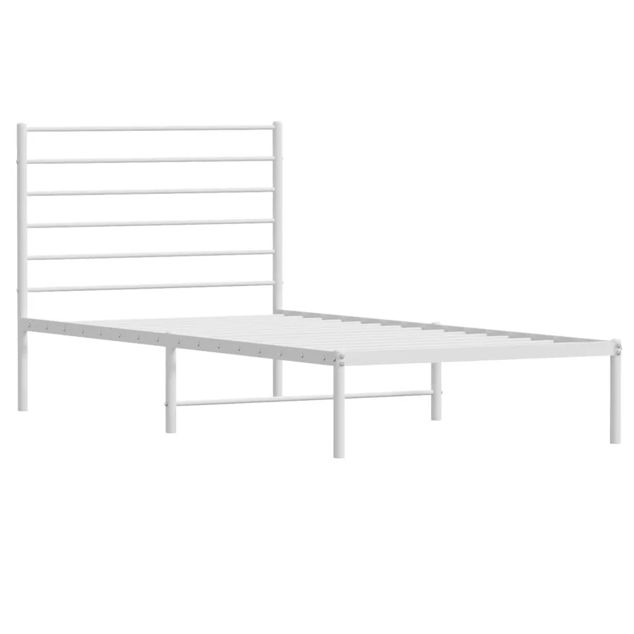 Cadre de lit métal sans matelas et tête de lit blanc 107x203 cm - 3