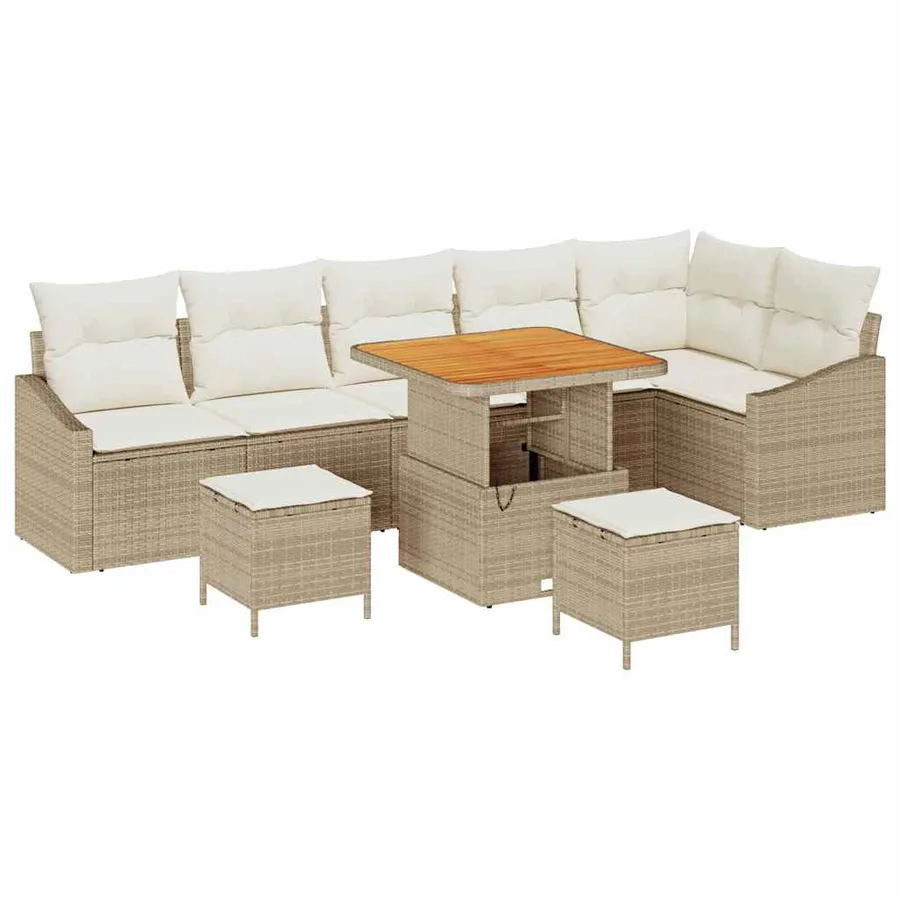 Ensemble de canapé de jardin avec coussin 9 pcs Beige polyrotin - 2
