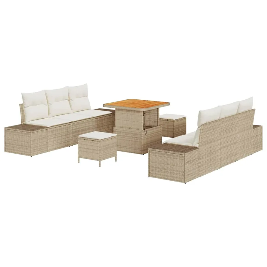 Ensemble de canapé de jardin 9 pcs Beige Poly rotin - 2