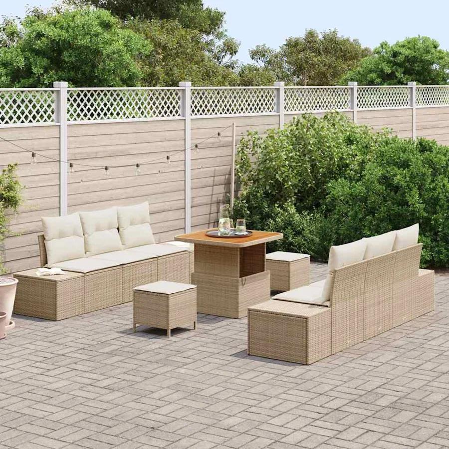 Ensemble de canapé de jardin 9 pcs Beige Poly rotin - 3