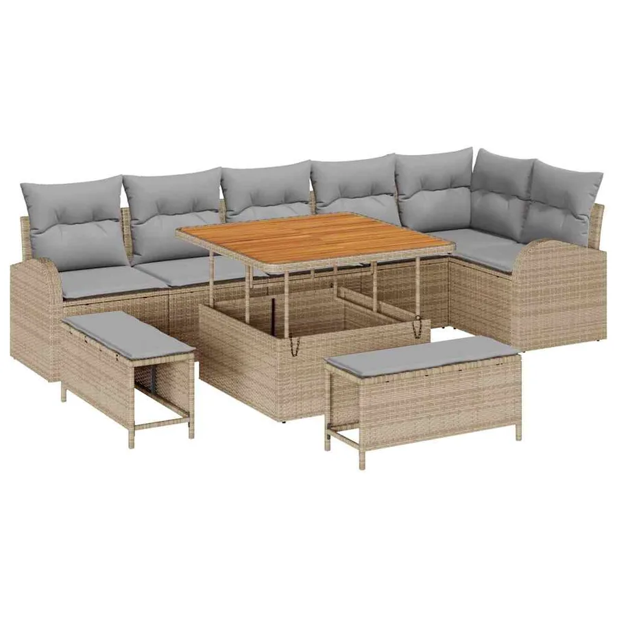 Ensemble de canapé de jardin avec coussin 9 pcs Beige polyrotin - 2