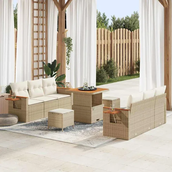 Ensemble de canapé de jardin 11 pcs Beige et crème polyrotin