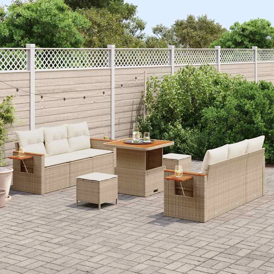 Ensemble de canapé de jardin 11 pcs Beige et crème polyrotin - 3